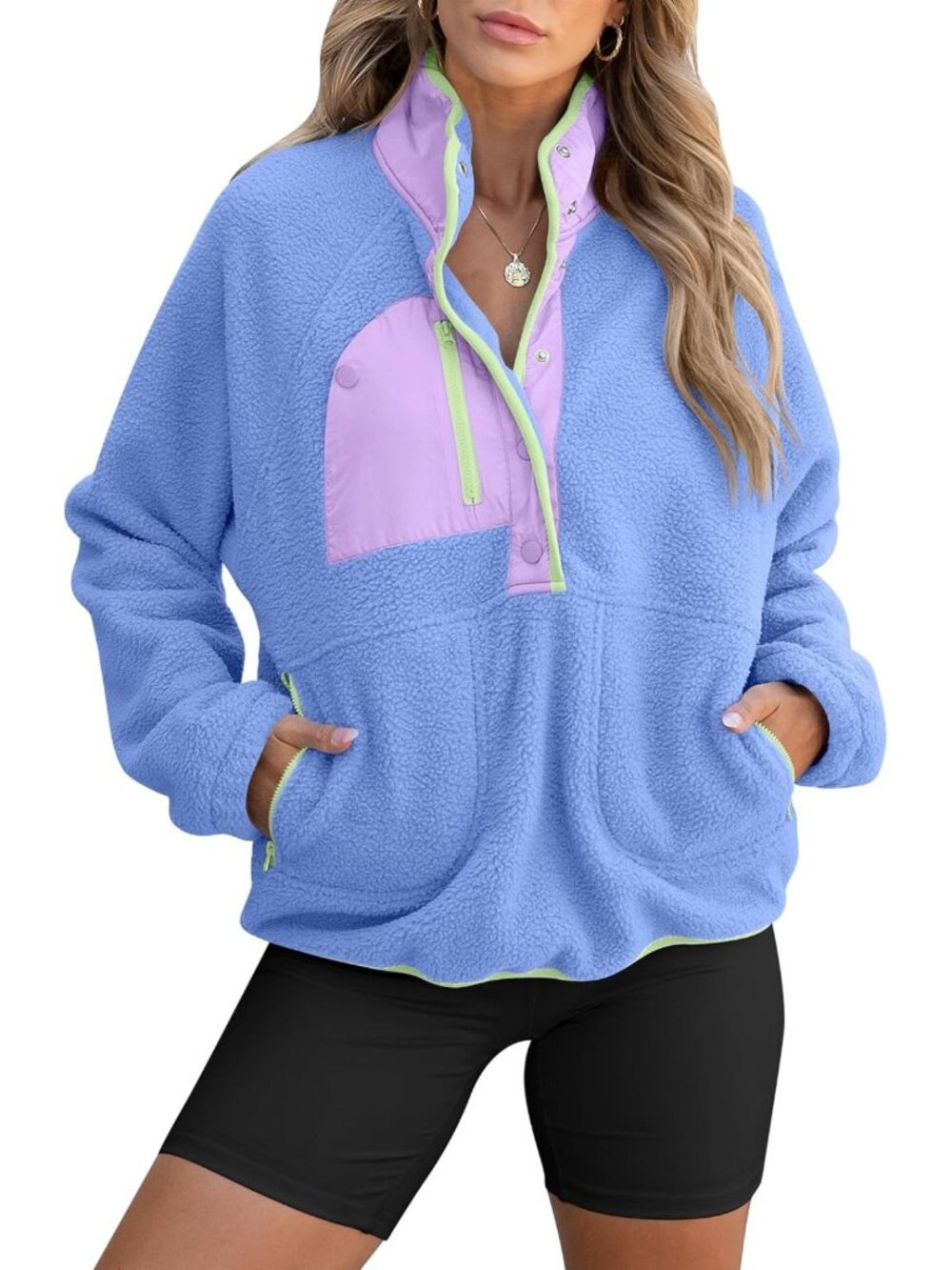 Cozy Fleece Pullover Jacket | Fuzzy Sherpa Sweatshirt with Pockets for Women